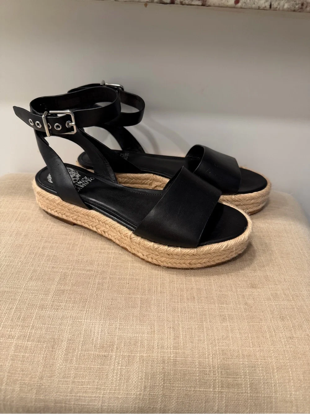 Vince Camuto Black Espadrille Platform Ankle Strap Sandals Size 7M